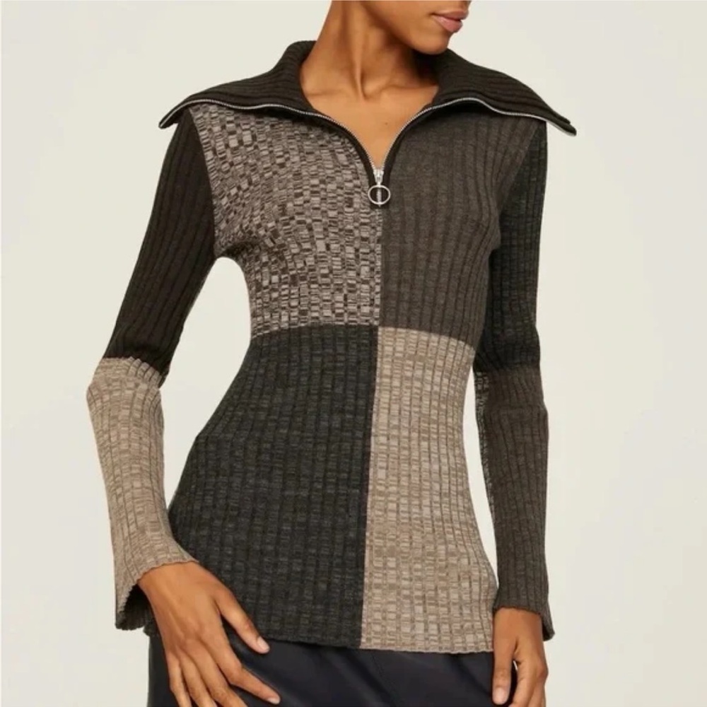 Sandro Moria Sweater color block 1/2 zip ribbed - Picture 3 of 8